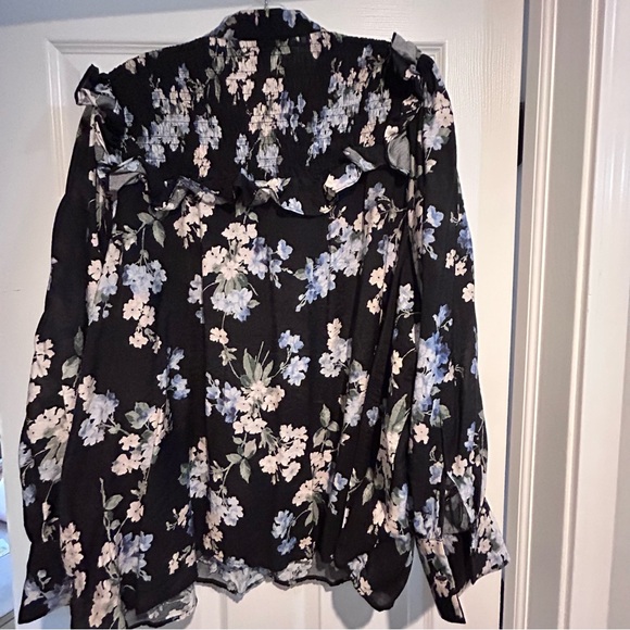 🖤H&M🖤.black floral long sleeve blouse top plus XXL Flowy Ruffle light weight - Picture 4 of 9